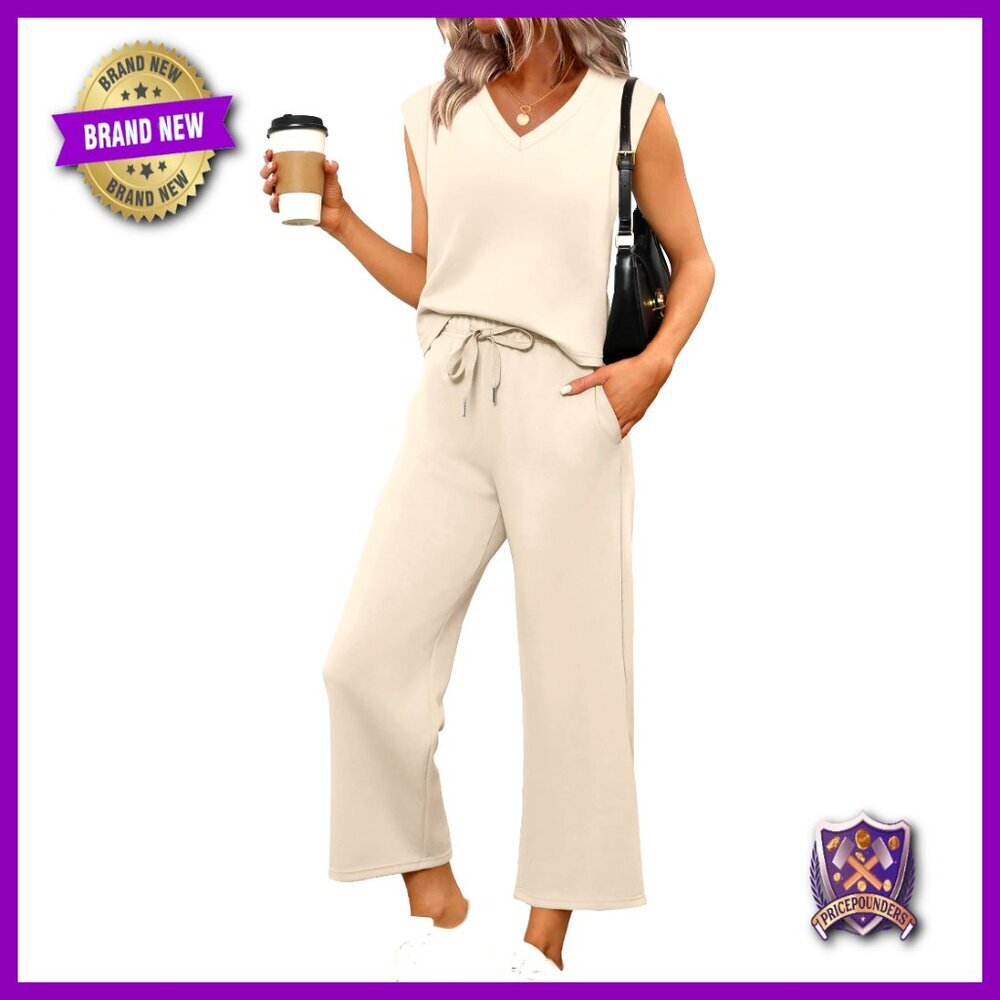Two Piece Set V-Neck Top Wide Leg Pants Business Casual Travel Outfit